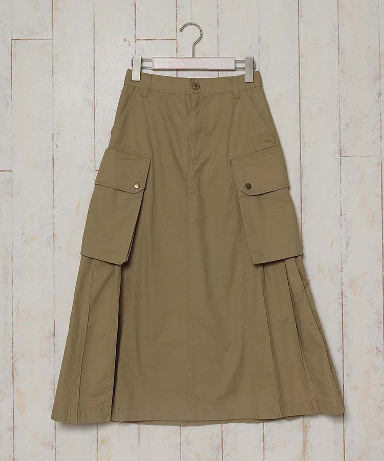 ≪SALE≫ツイルプリーツフレアカーゴスカート