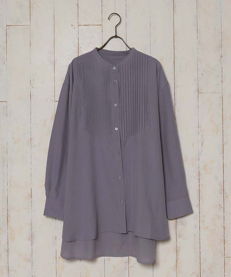 ≪SALE≫バンドカラーピンタック入りシャツ