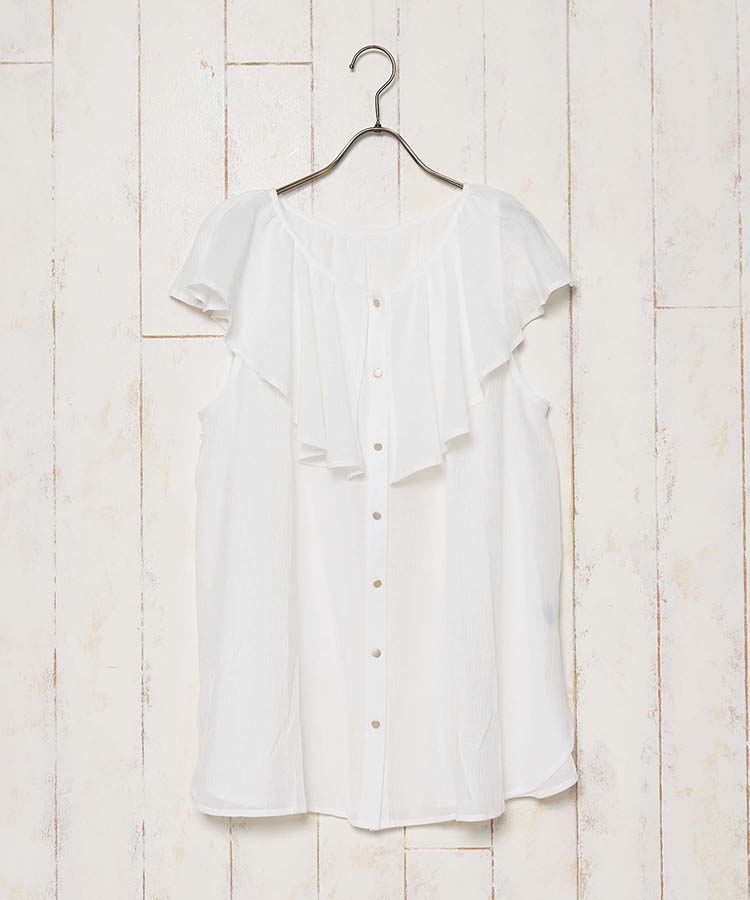 ≪OUTLET≫レーヨンラッフルノースリーブブラウス