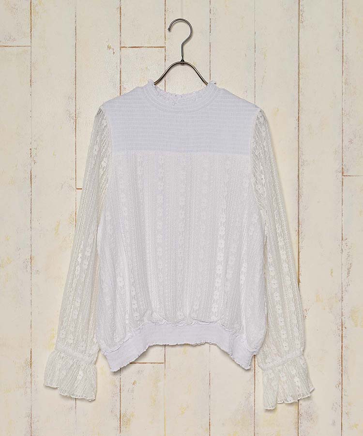 ≪SALE≫レースシャーリングキャンディースリーブブラウス