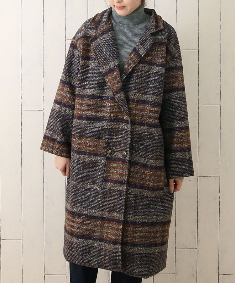 ≪OUTLET≫チェックロングジャケット