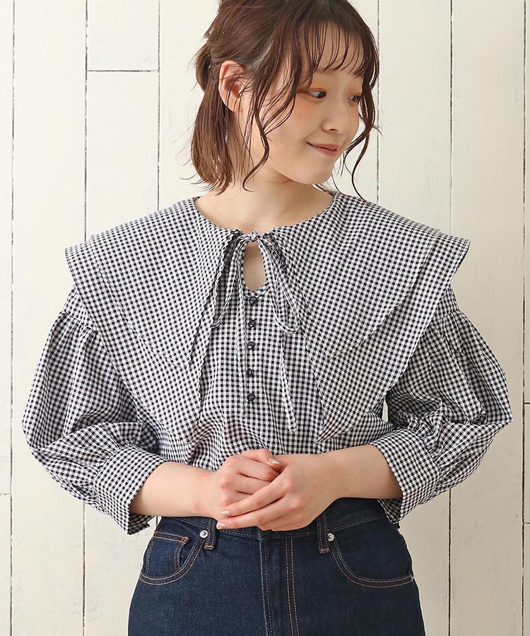 ≪SALE≫ビック襟ギンガムチェックブラウス