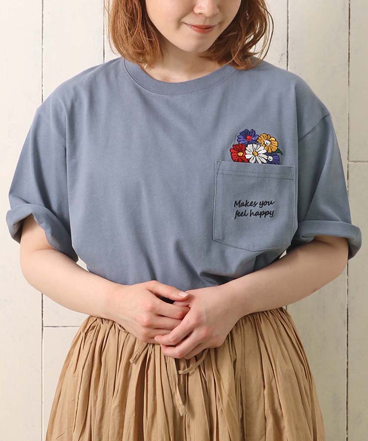 ≪SALE≫フラワーポケット刺繍Tシャツ