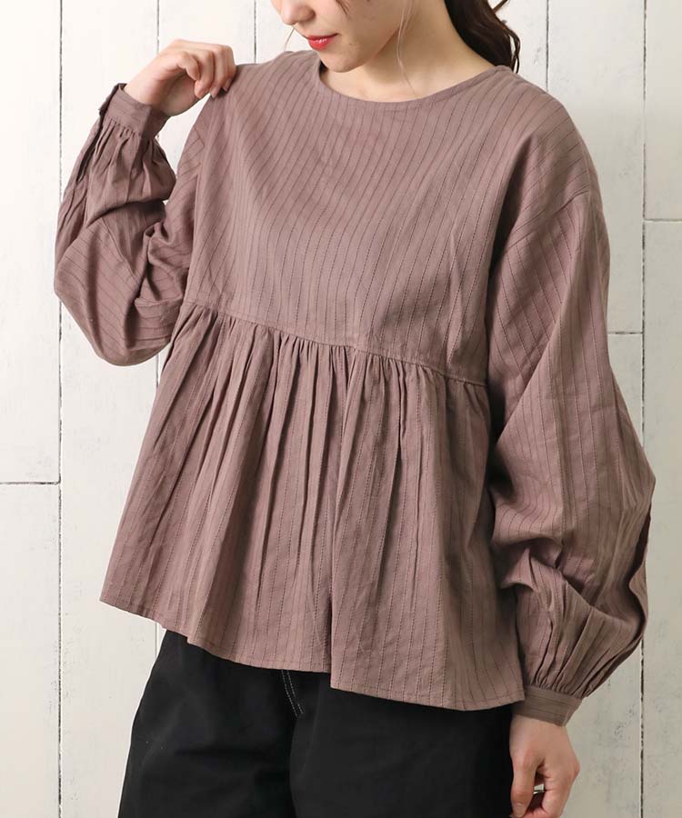 ≪SALE≫カラミストライプボリュームブラウス