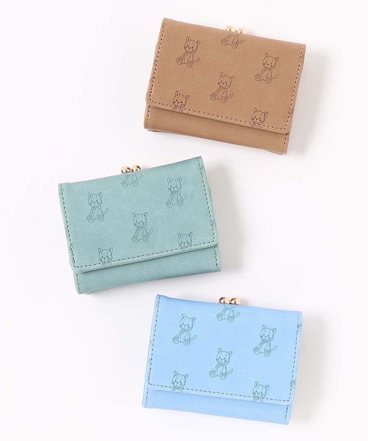 ≪SALE≫ねこ型押しがま口折財布