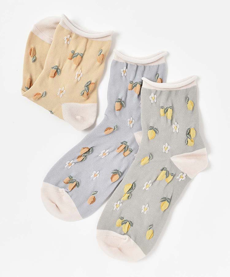 ≪SALE≫逆スパレモンフラワーロークルーソックス