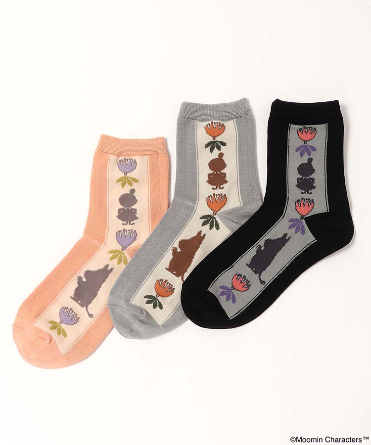 ムーミンシルエット縦ラインロークルーソックス