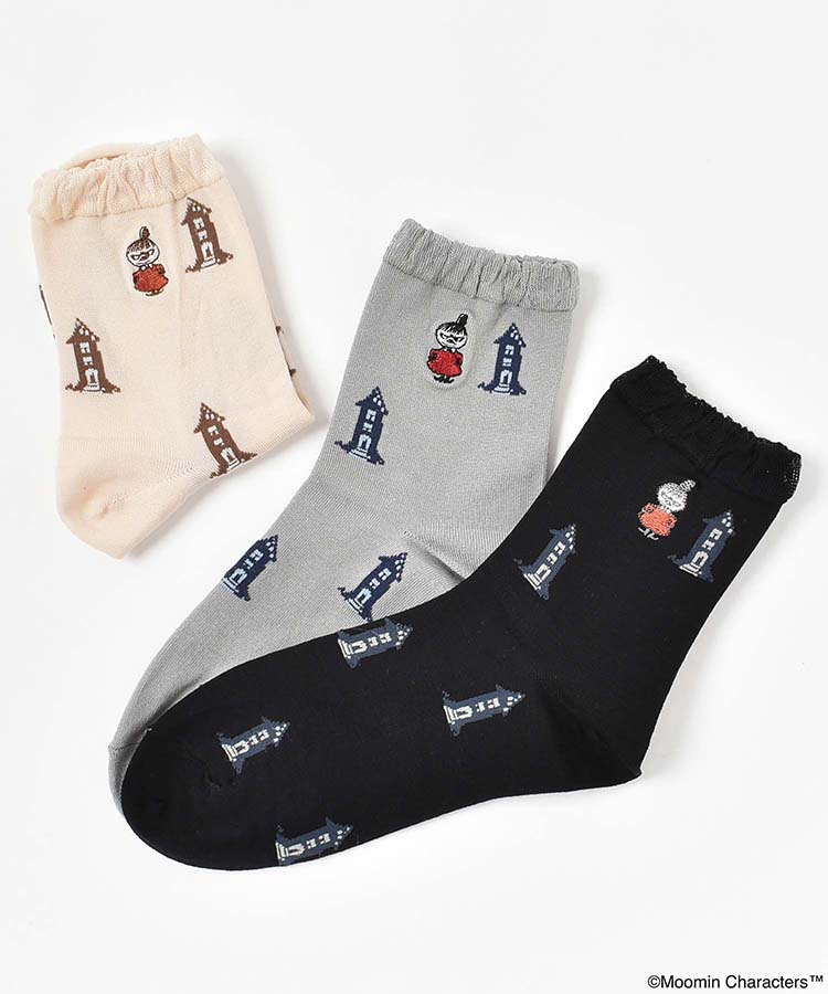 家とリトルミイ刺繍ロークルーソックス