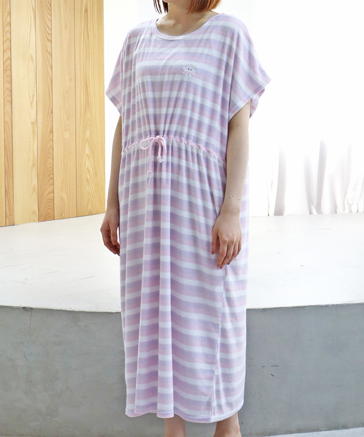 パイルボーダー刺繍ワンピ