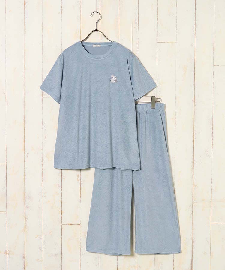 どうぶつ刺繍パイルルームウェア上下セット