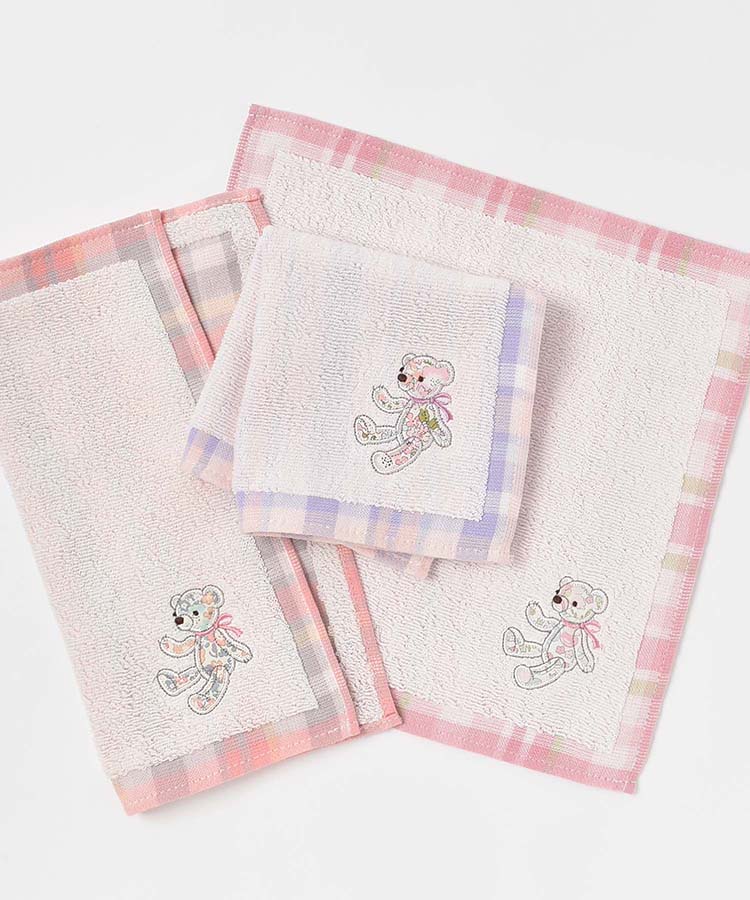 リバティプリントベアアップリケチェックハンカチ