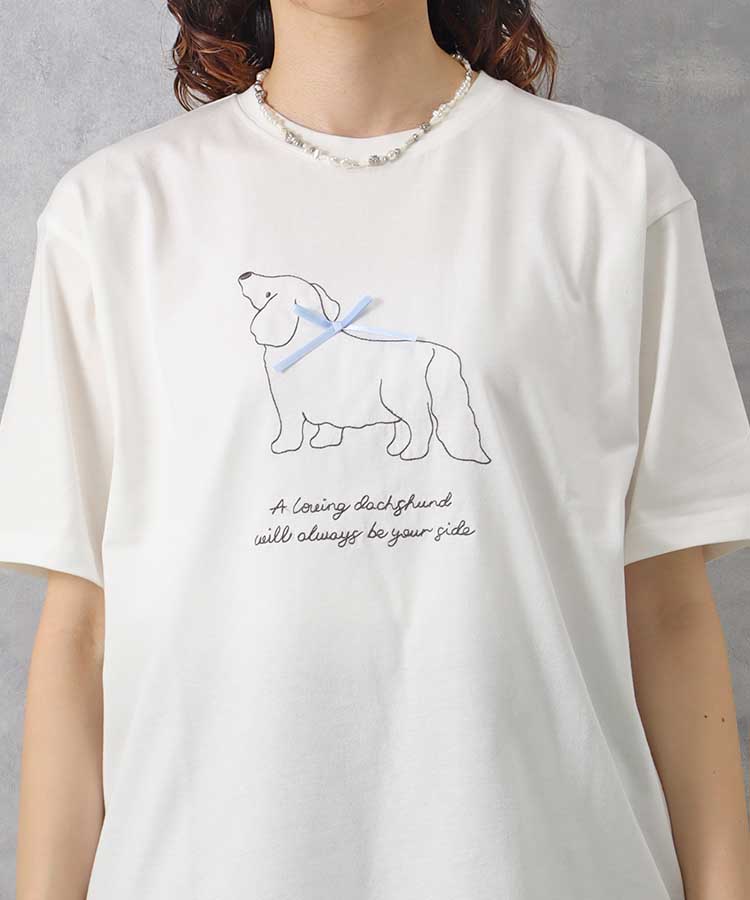 le petaleダックス刺繍リボンTシャツ