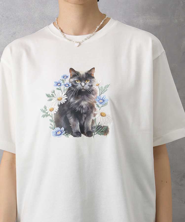 le petaleクロネコフラワー刺繍Tシャツ