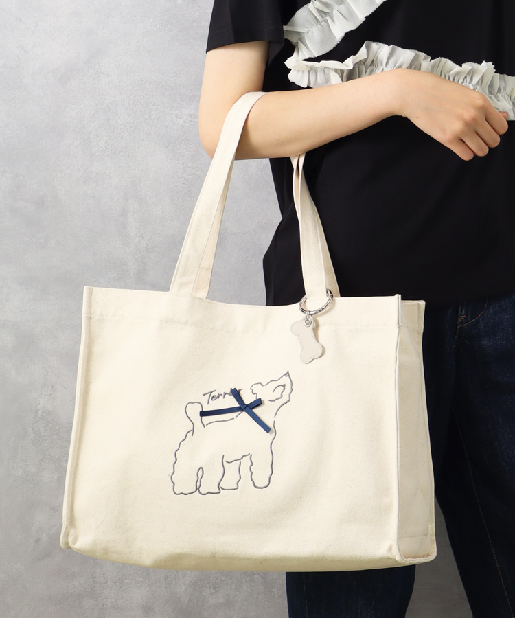 le petale dog looking up刺繍トート