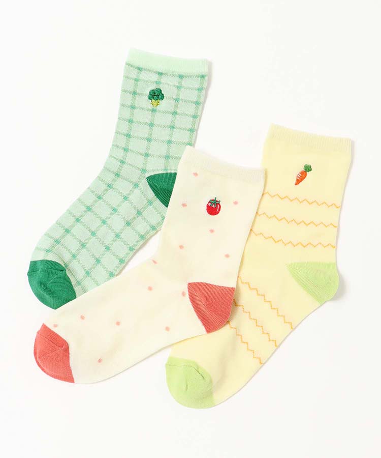 おやさい刺繍ロークルーソックス