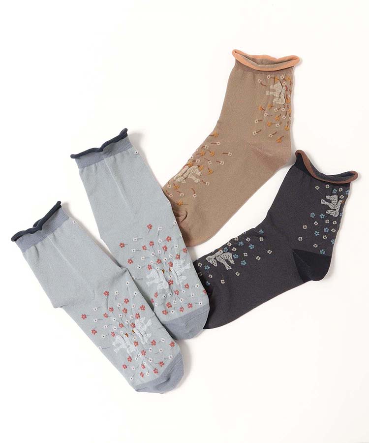 ≪SALE≫逆スパ花鳥ロークルーソックス