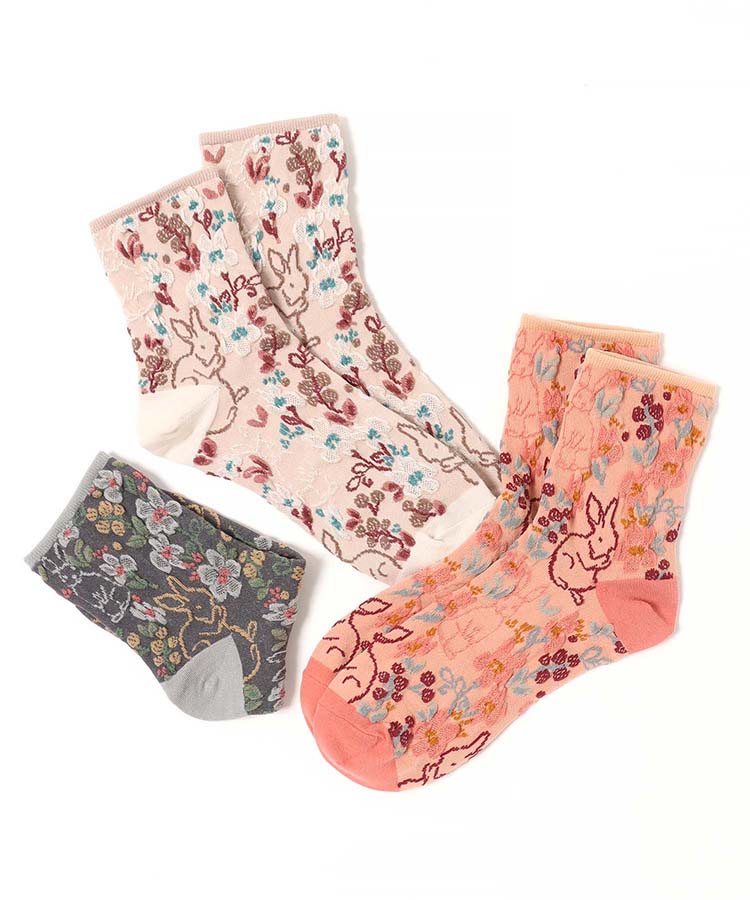 逆スパ花ウサギロークルーソックス