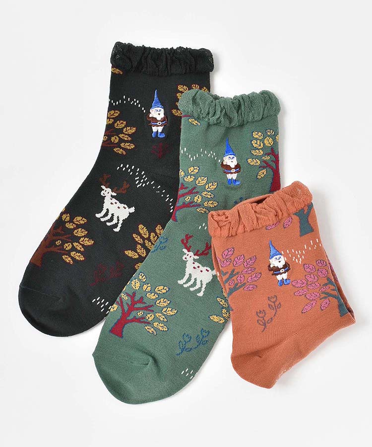 トムテ刺繍ロークルーソックス