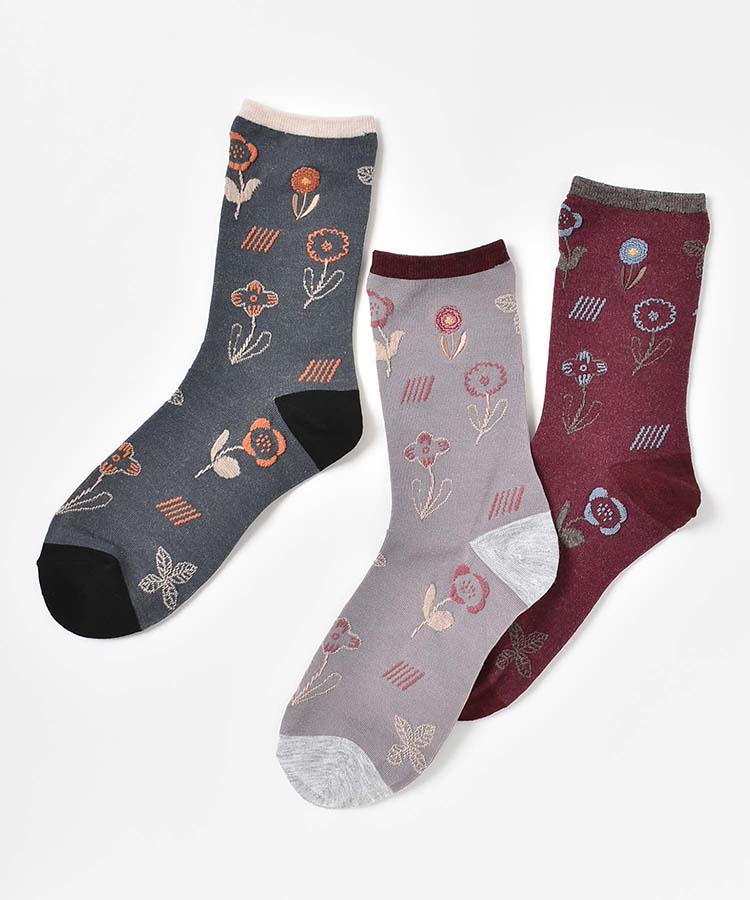 お花刺繍フロートクルーソックス