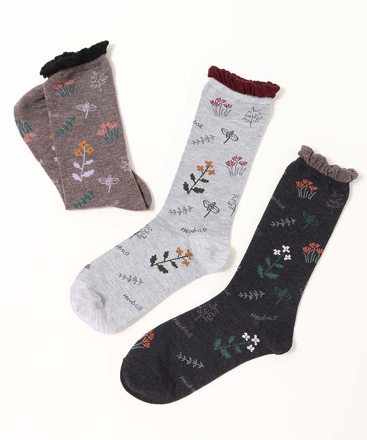 ハーブ柄ハイクルーソックス