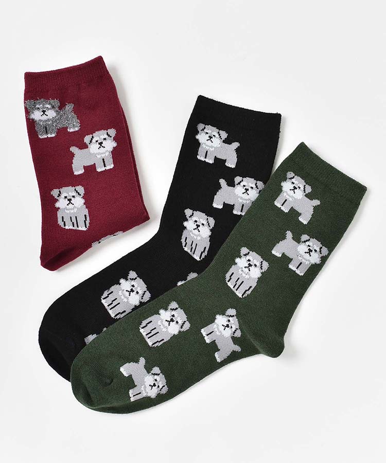 シュナウザー総柄クルーソックス