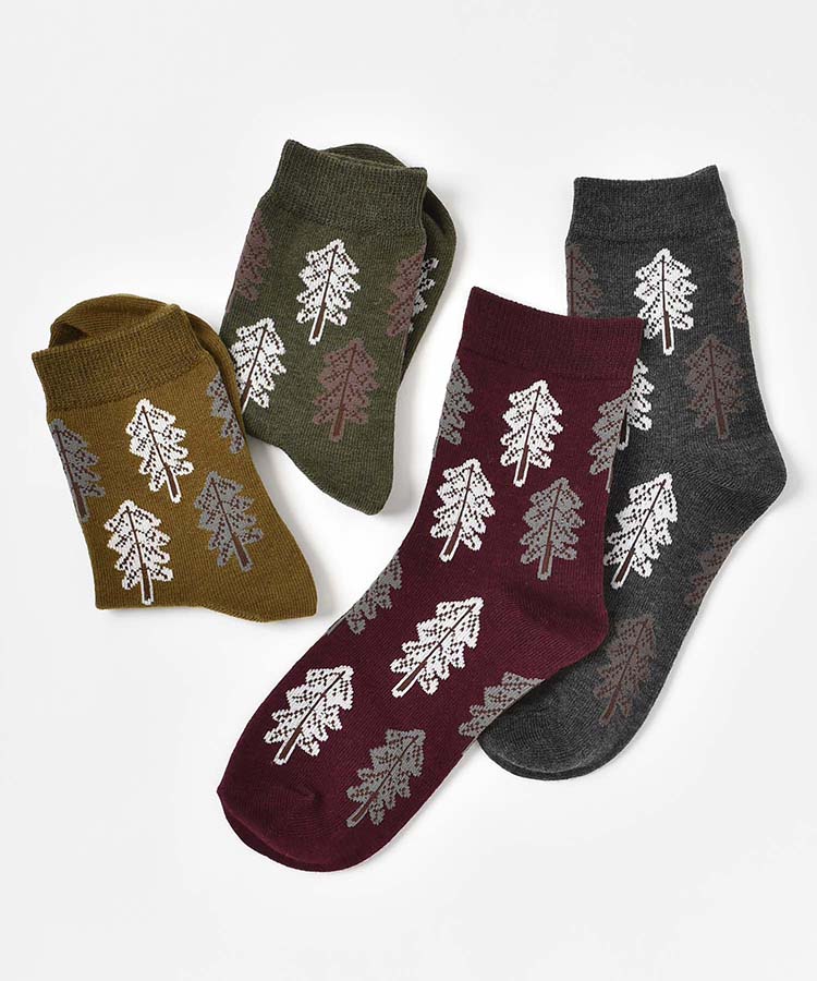 もみの木柄クルーソックス