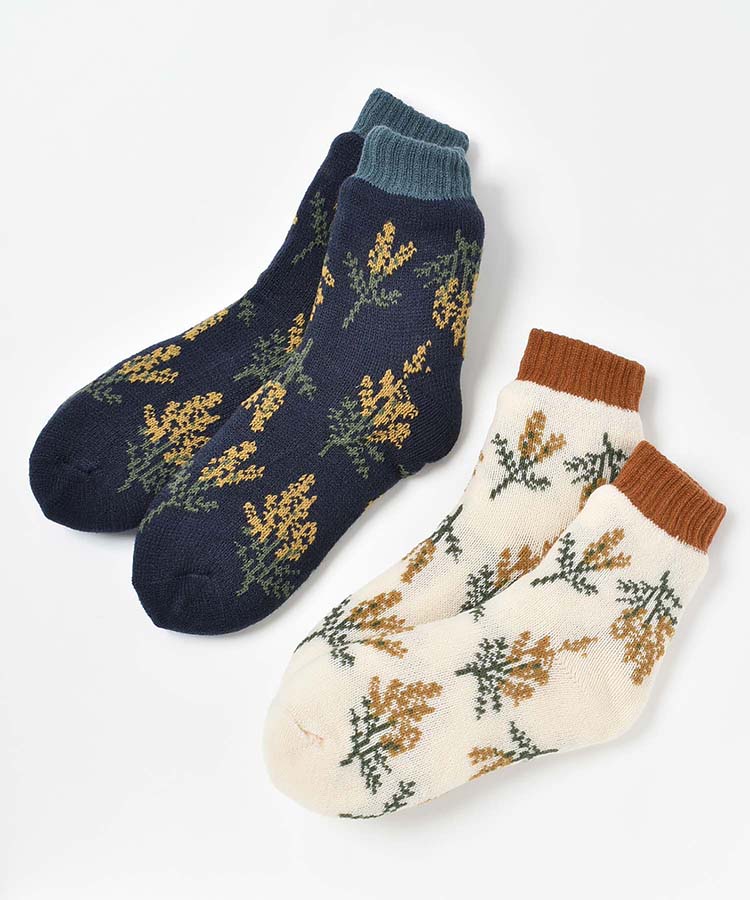 ミモザ裏ボア二重編みクルーソックス