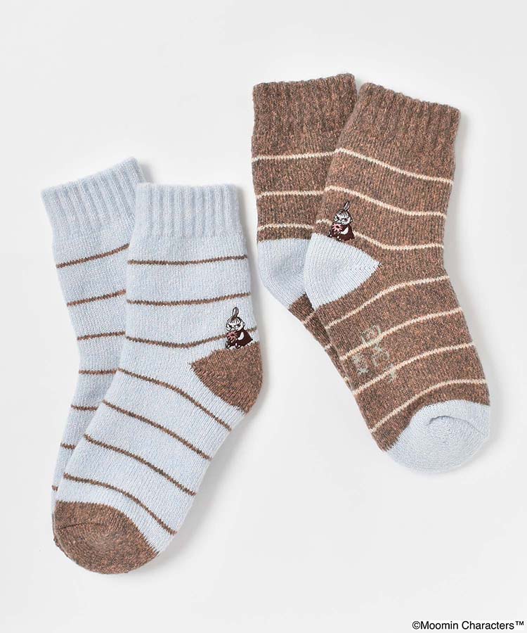 花リトルミイ刺繍ボーダールームソックス