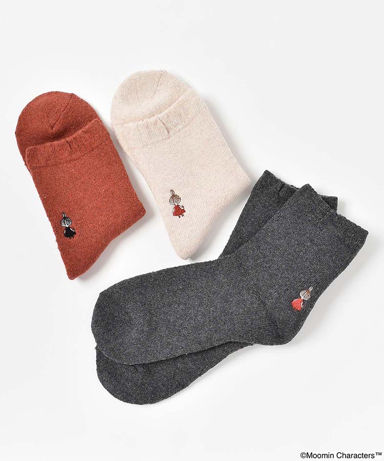 リトルミイ背中刺繍無地ロークルーソックス