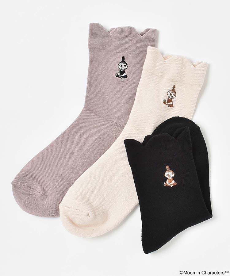 リトルミイ刺繍無地フリルロークルーソックス