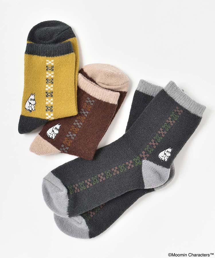 ムーミン刺繍ニットロークルーソックス