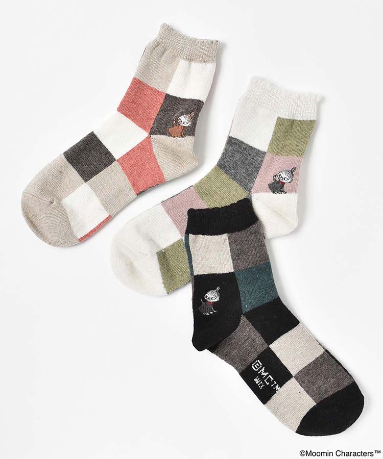 リトルミイ刺繍ブロック柄ロークルーソックス