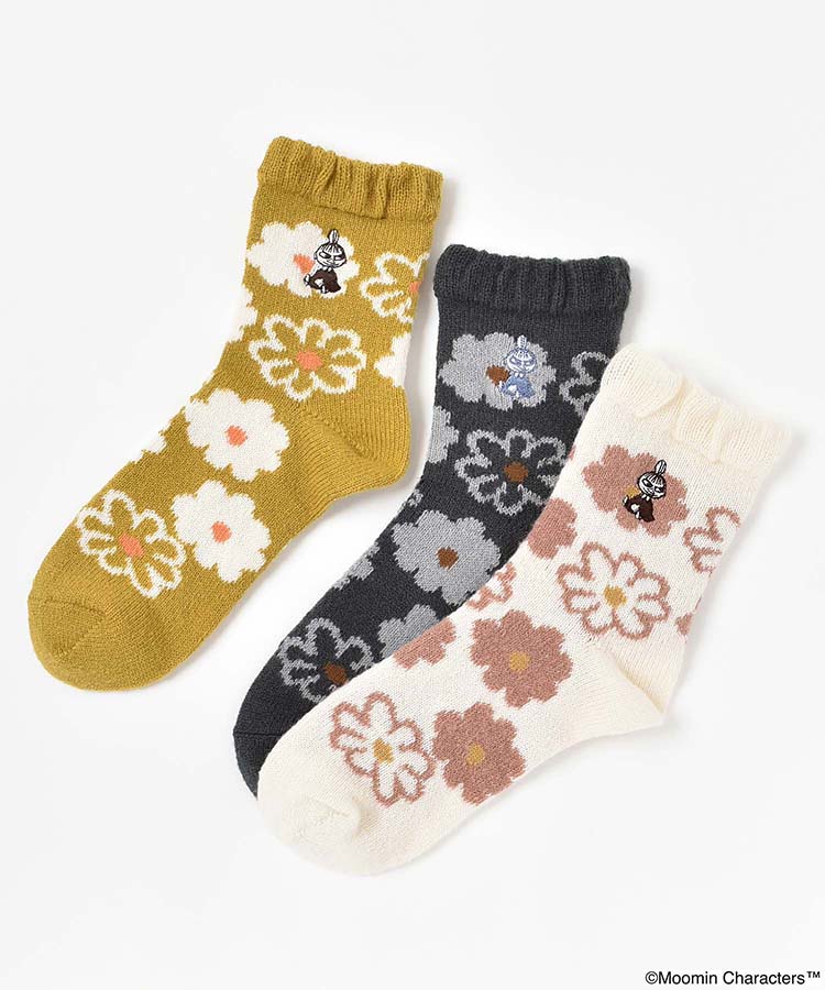リトルミイ刺繍花柄ニットロークルーソックス
