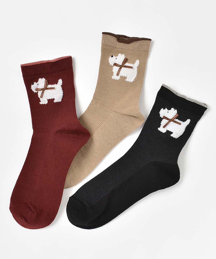 ふわふわテリアロークルーソックス