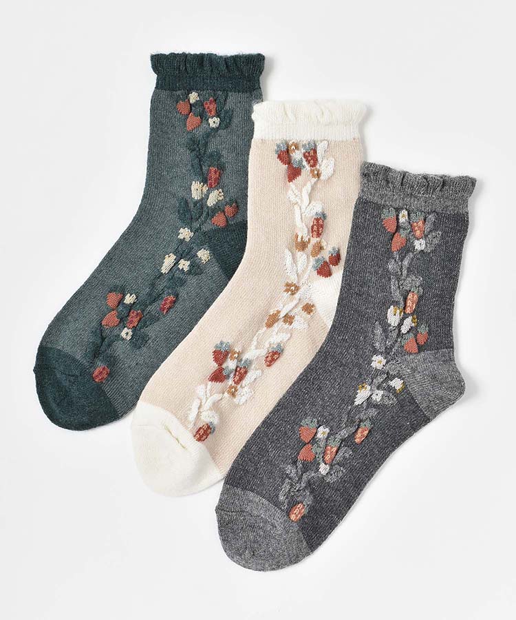 やわらかWゆったりイチゴロークルーソックス