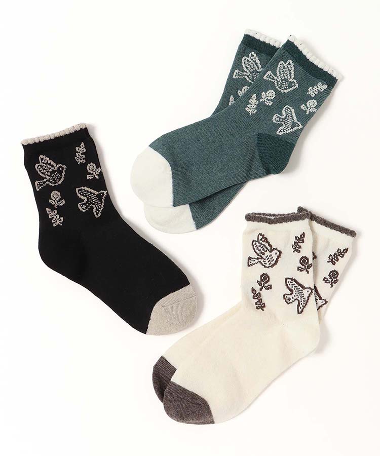 やわらかWゆったり花鳥ロークルーソックス