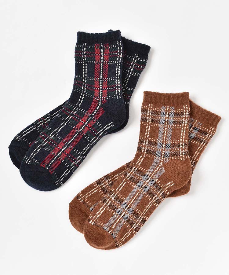 bonbonニットチェックロークルーソックス