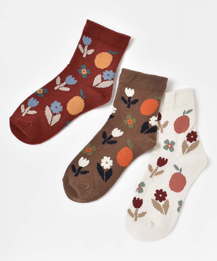 花と果実ソフトタッチロークルーソックス