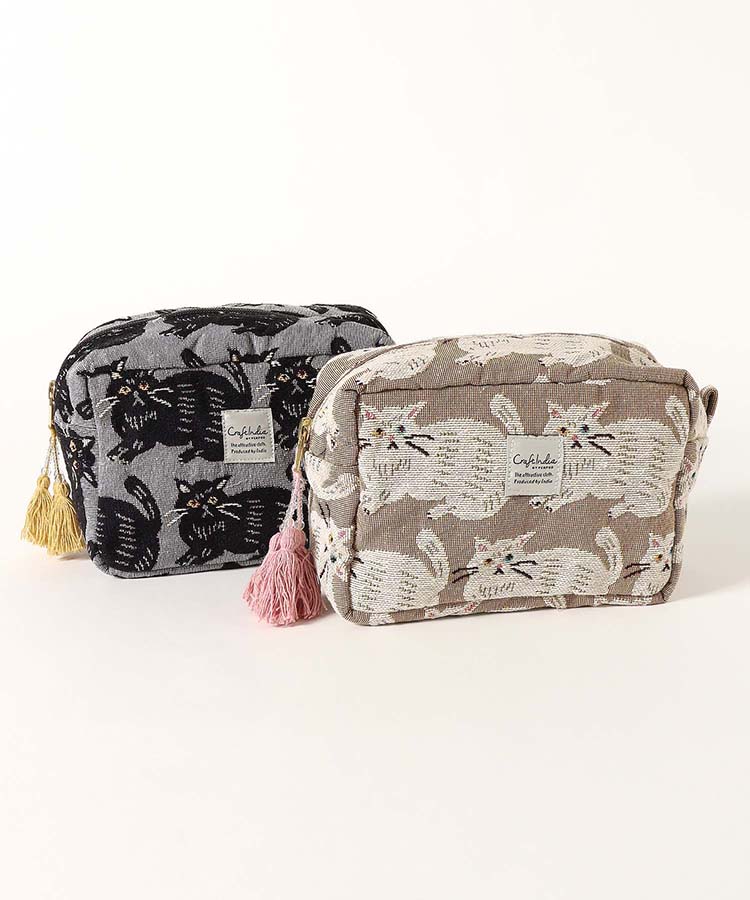 クラフトインディアネコマチ付ポーチ