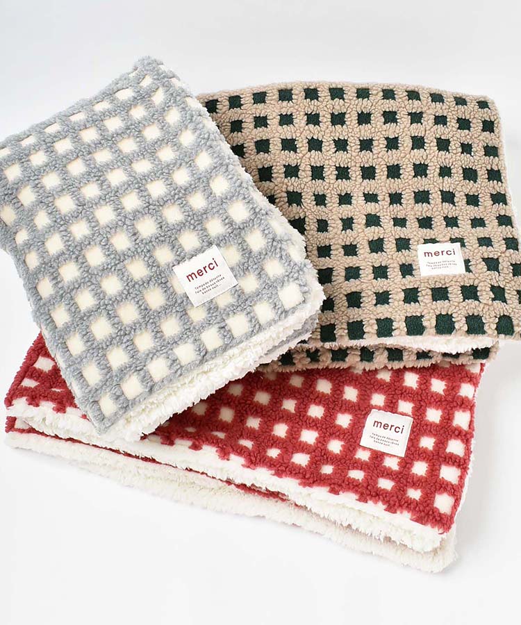 ボアチェックひざ掛け