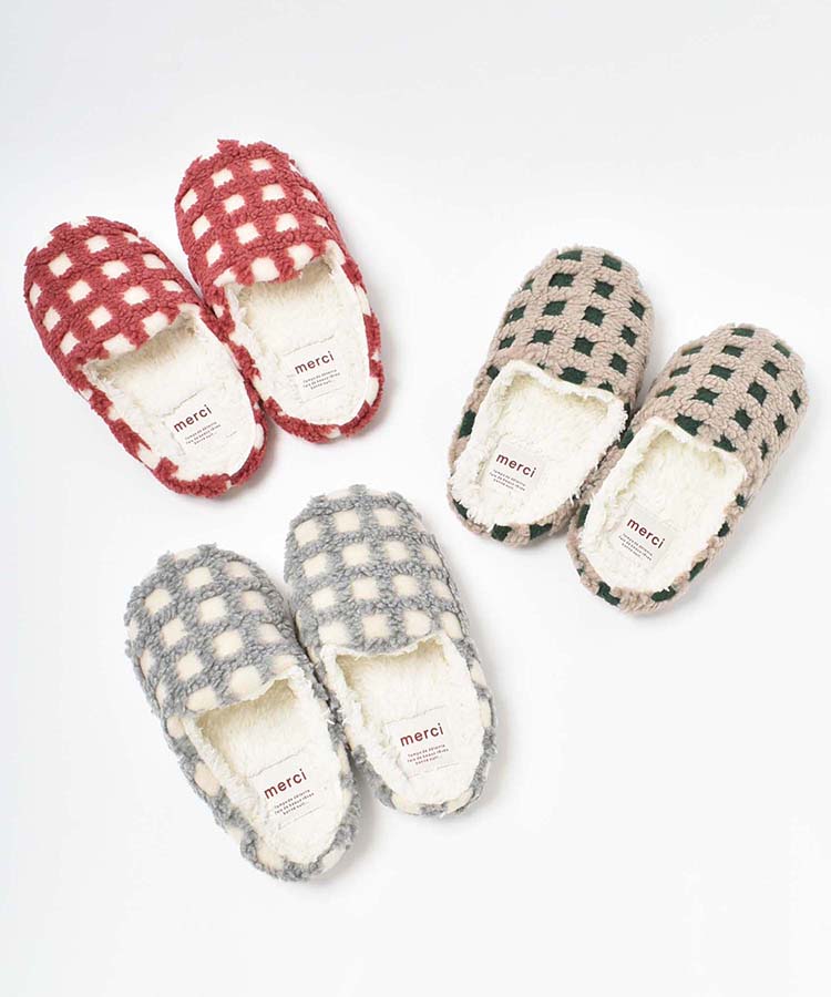 ボアチェックルームシューズ