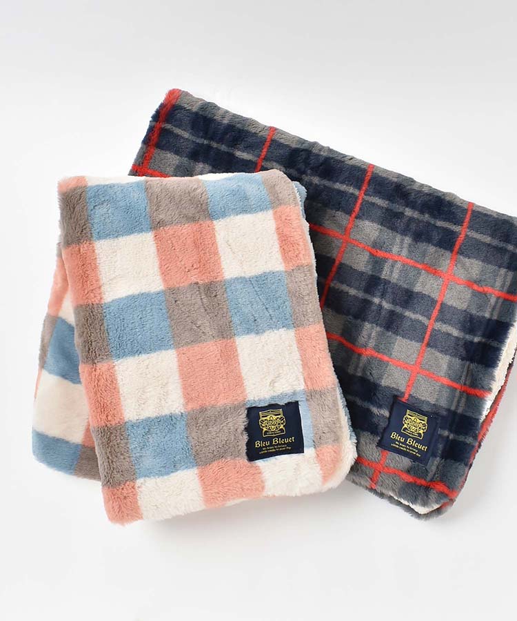 チェック柄エコファー裏ボアブランケット