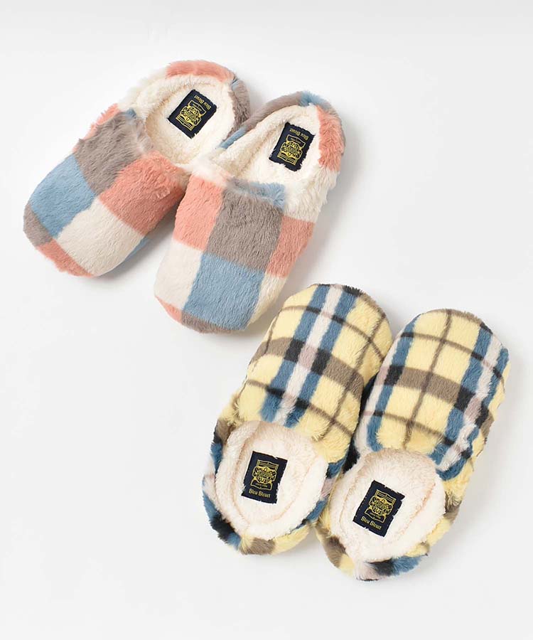 チェック柄エコファールームシューズM