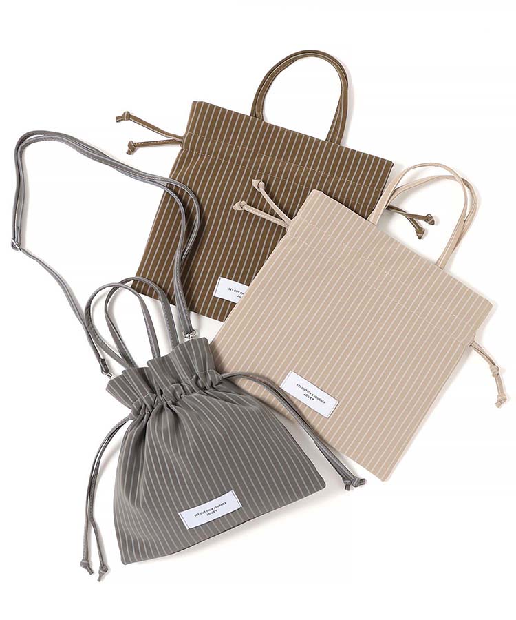 ストライプやわらか合皮巾着ショルダー