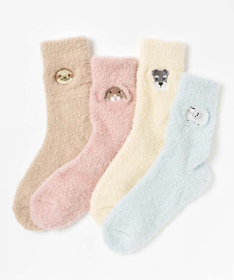 アニマル刺繍ルームソックス