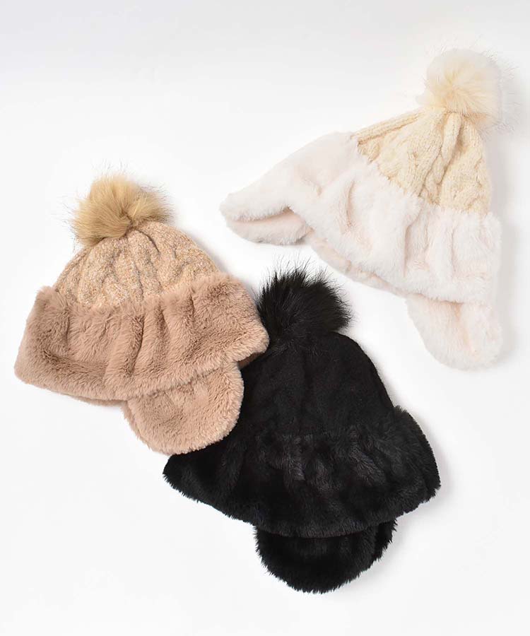 ファー耳付きニット帽