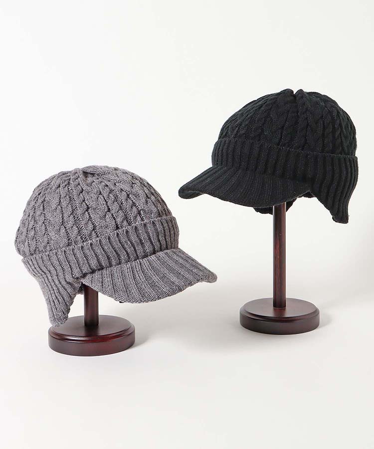 ケーブルニット耳付きキャスケット