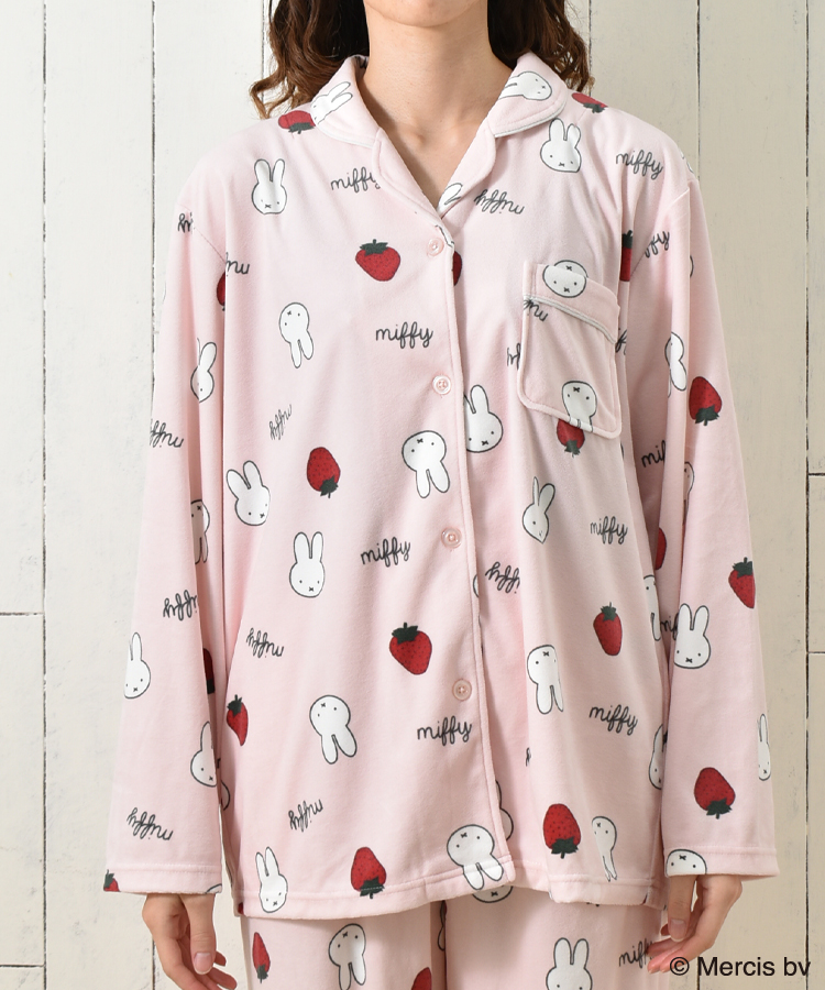 ミッフィーいちご柄前開きパジャマ上下セット