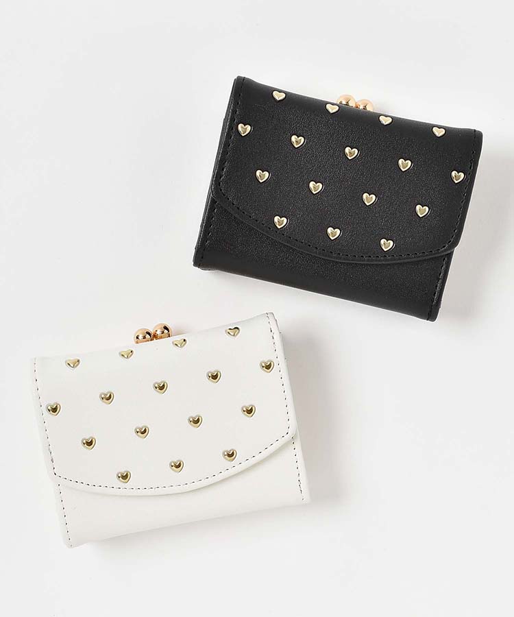 プチハート刺繍二つ折りがま口財布