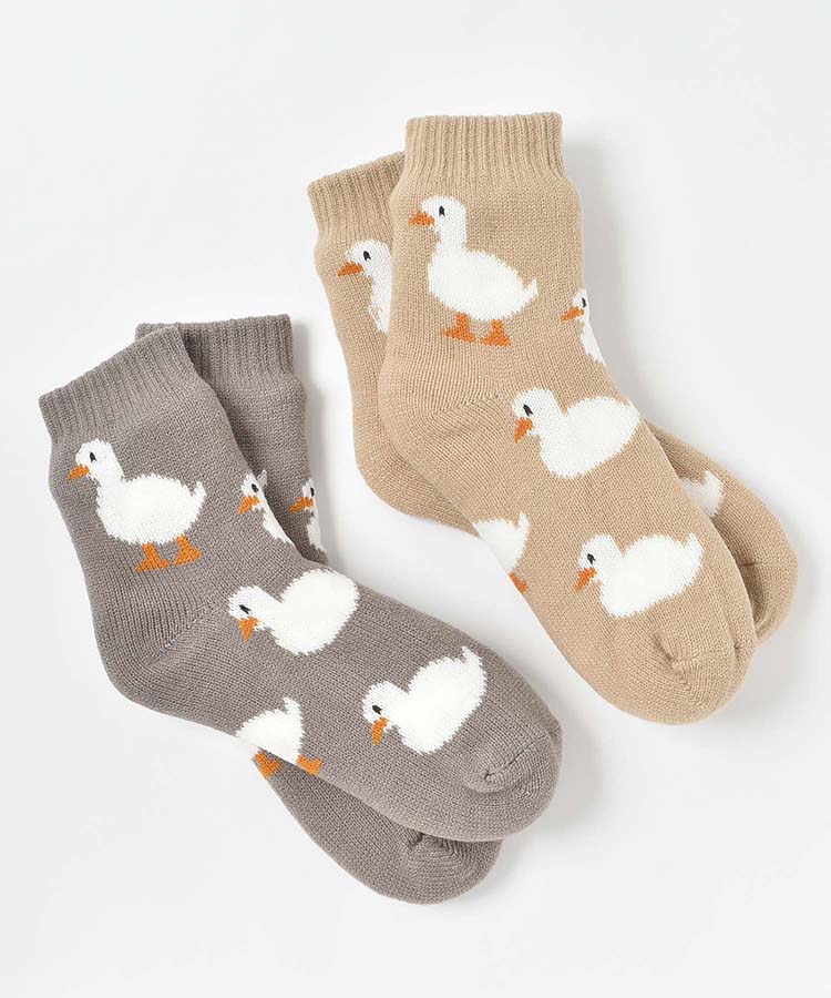 アヒル総柄裏ボアソックス